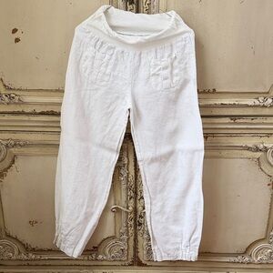 White Lightweight Linen Blend Casual Pants